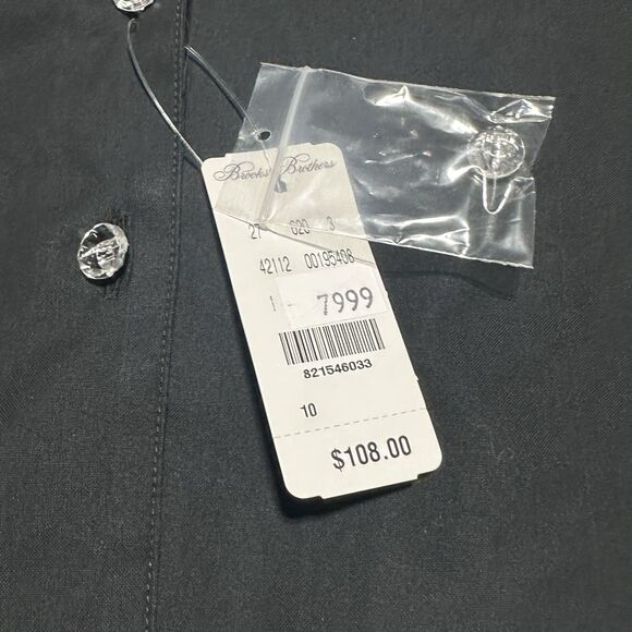 Brooks Brothers Black Fitted Non-Iron Black Button Up Shirt Size 10 Ruffle NWT - Picture 6 of 11
